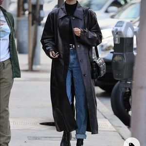 Vintage Black Leather Trench Coat